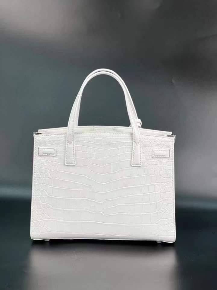 Womens Matt White Crocodile Leather Tote Bag