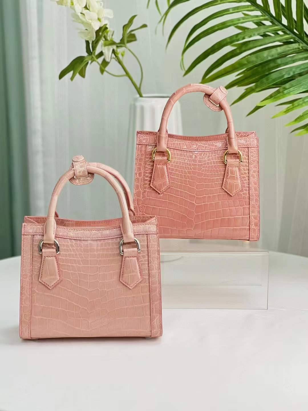 Womens Mini Shiny Crocodile Leather Top Handle Bag