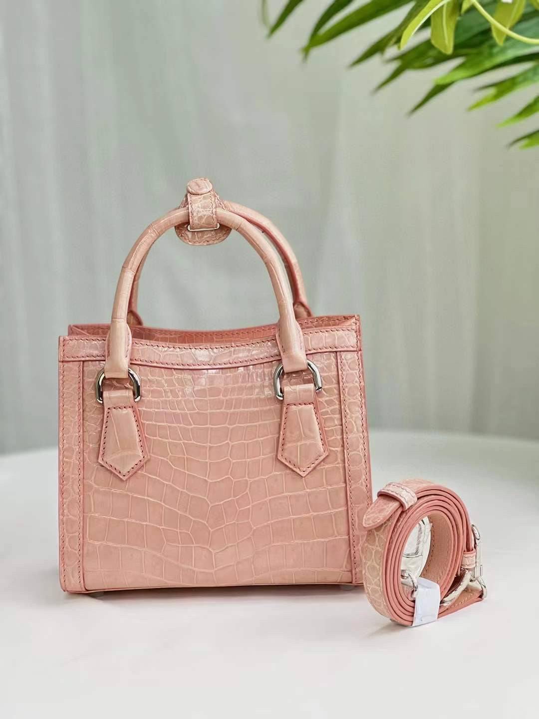 Womens Mini Shiny Crocodile Leather Top Handle Bag