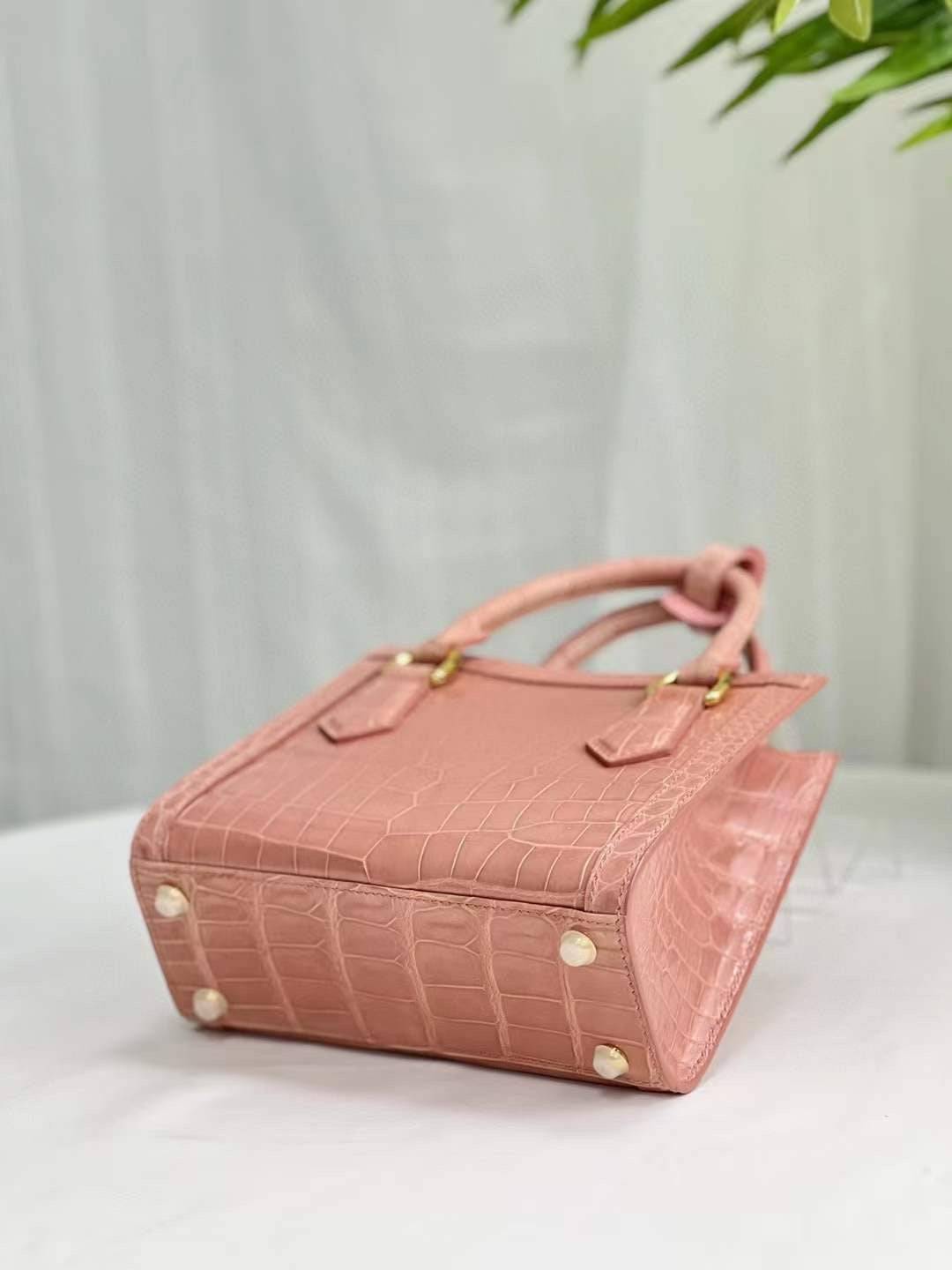 Womens Mini Shiny Crocodile Leather Top Handle Bag