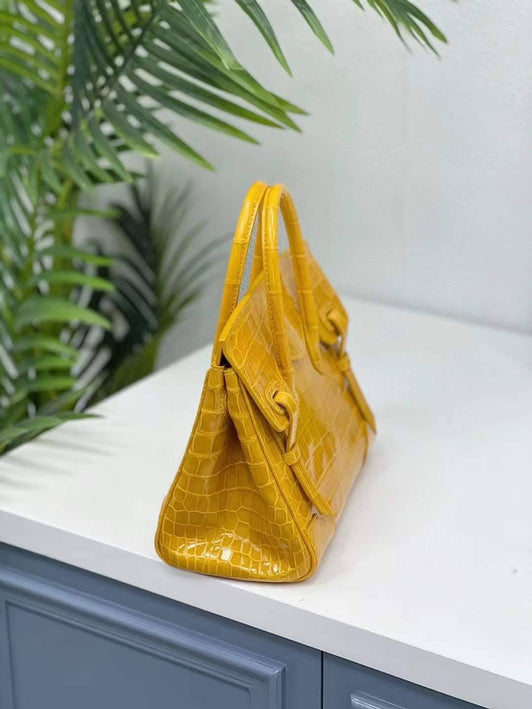 Genuine Crocodile Leather Top Handle Bag Shiny Yellow
