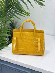 Genuine Crocodile Leather Top Handle Bag Shiny Yellow