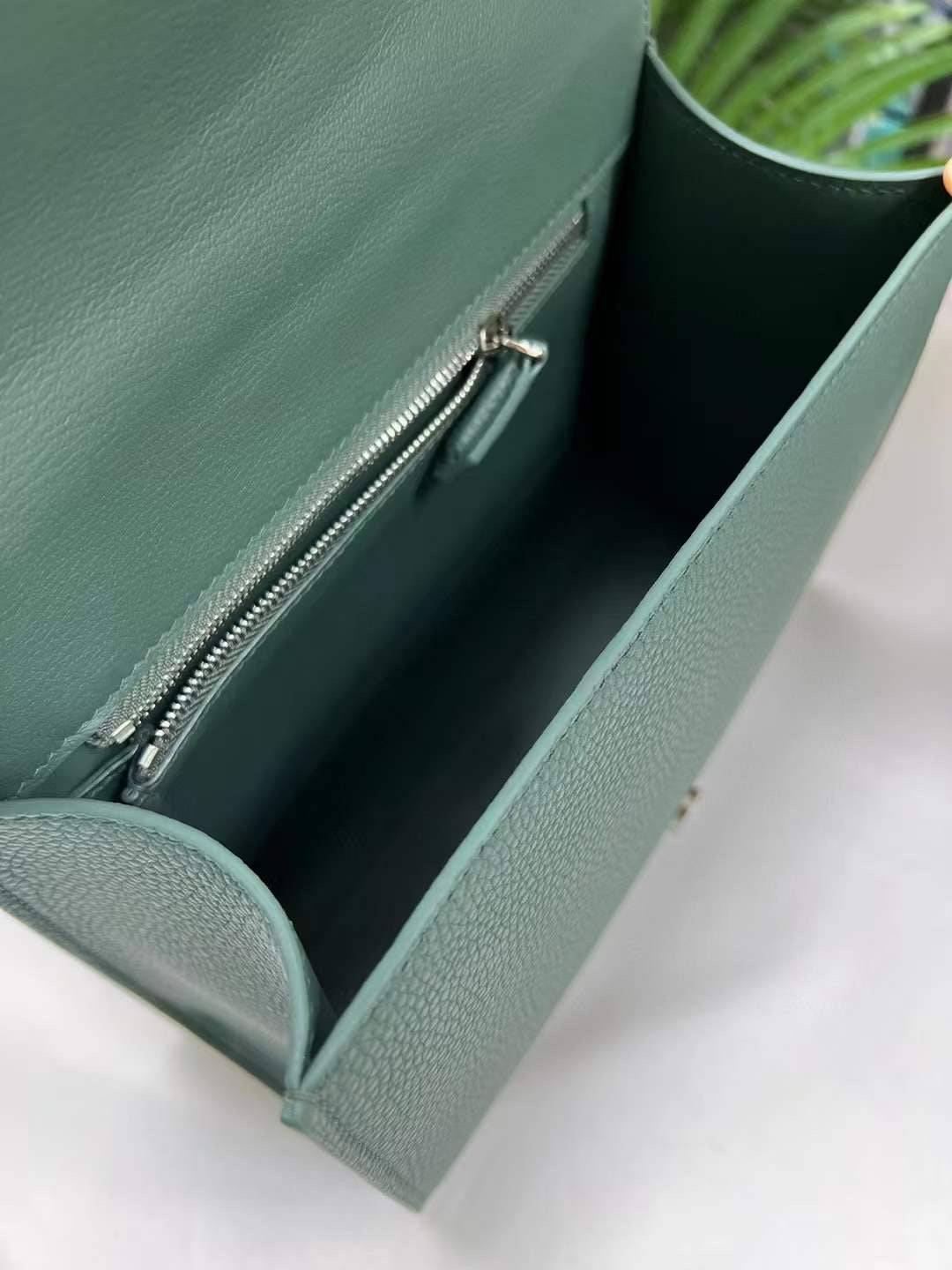 Womens Top Handle Bag Togo Leather  / Shiny Himalaya Green Crocodile Skin Silver Hardware