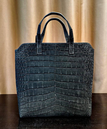 Nubuck Crocodile Leather Shopper Tote Bag