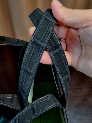 Nubuck Crocodile Leather Shopper Tote Bag