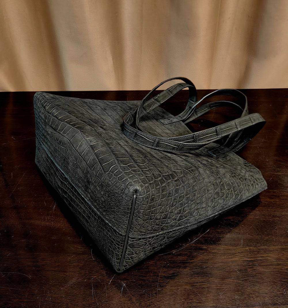 Suede Crocodile Leather  Shopper Tote Bag