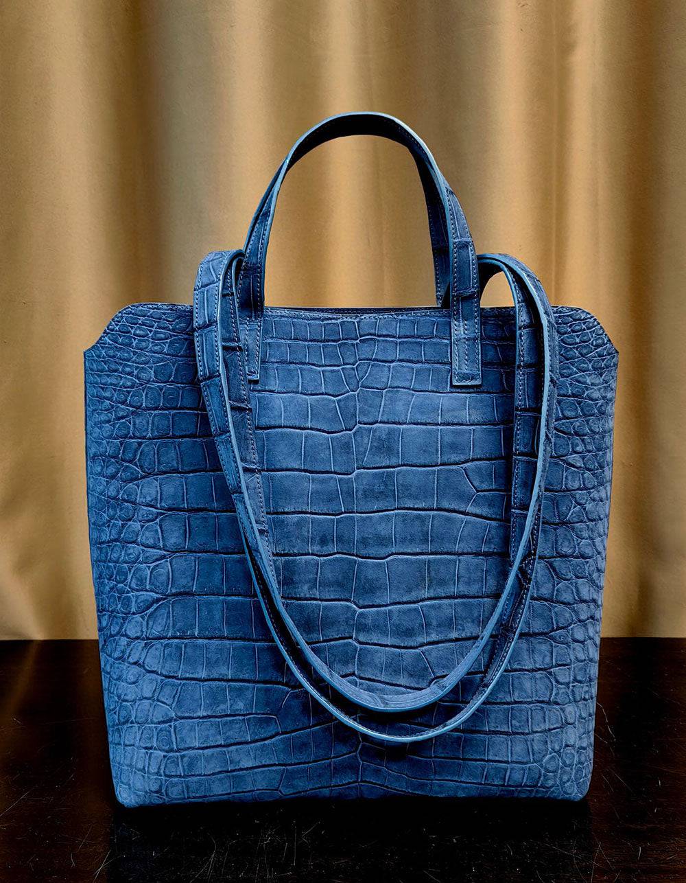 Suede Crocodile Leather  Shopper Tote Bag