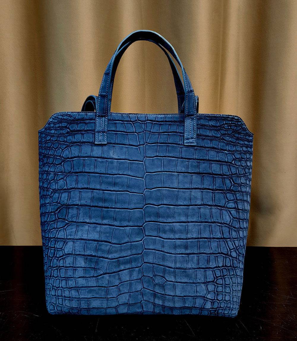 Suede Crocodile Leather  Shopper Tote Bag