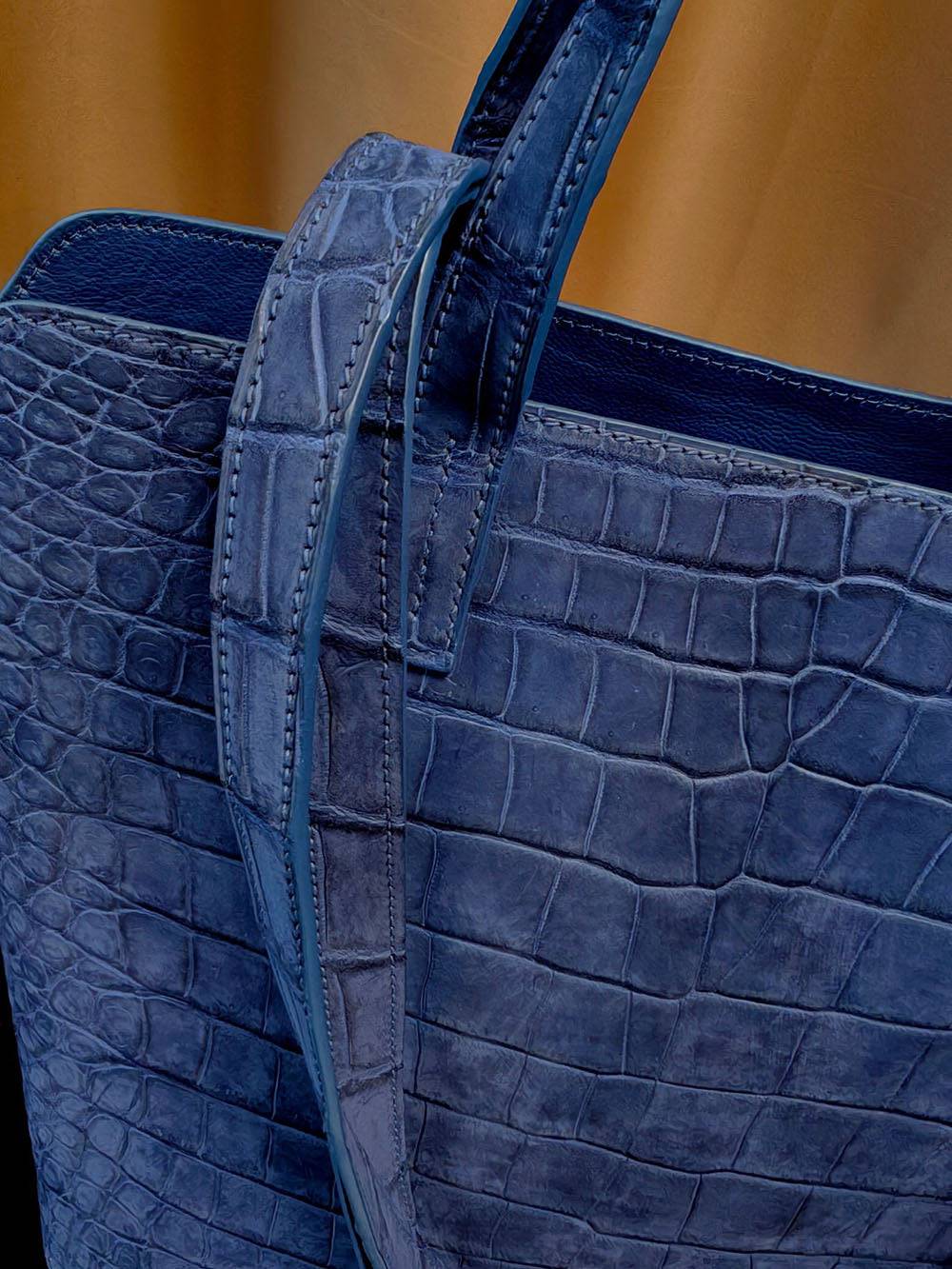 Suede Crocodile Leather  Shopper Tote Bag