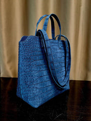 Nubuck Crocodile Leather Shopper Tote Bag