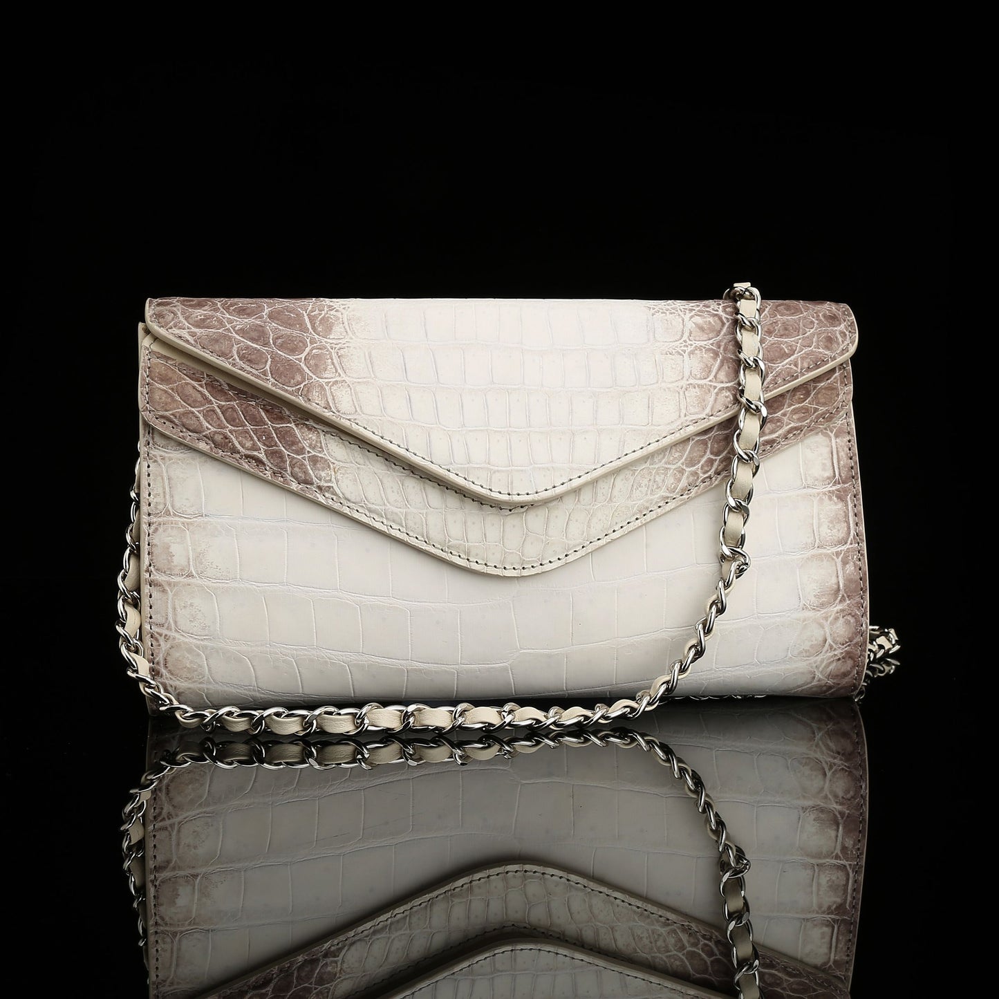 Himalayan White Crocodile Leather Clutch Shoulder Bag