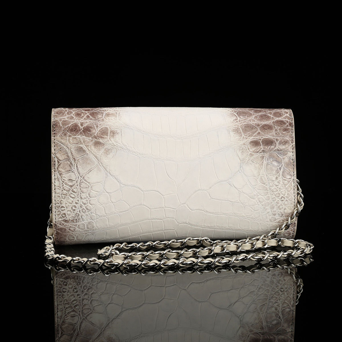 Himalayan White Crocodile Leather Clutch Shoulder Bag