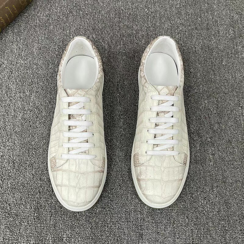 Men's Himalayan White Crocodile Leather Casual Sneakers