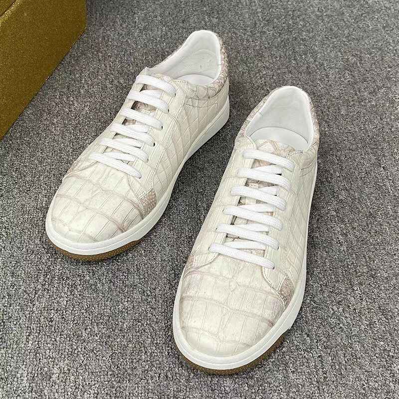 Men's Himalayan White Crocodile Leather Casual Sneakers