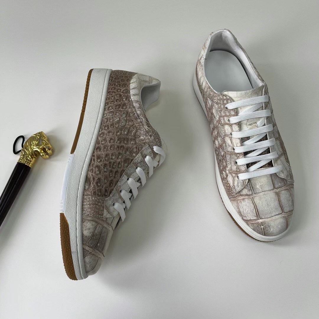 Giày bốt cổ thấp da cá sấu nam phong cách thường ngày