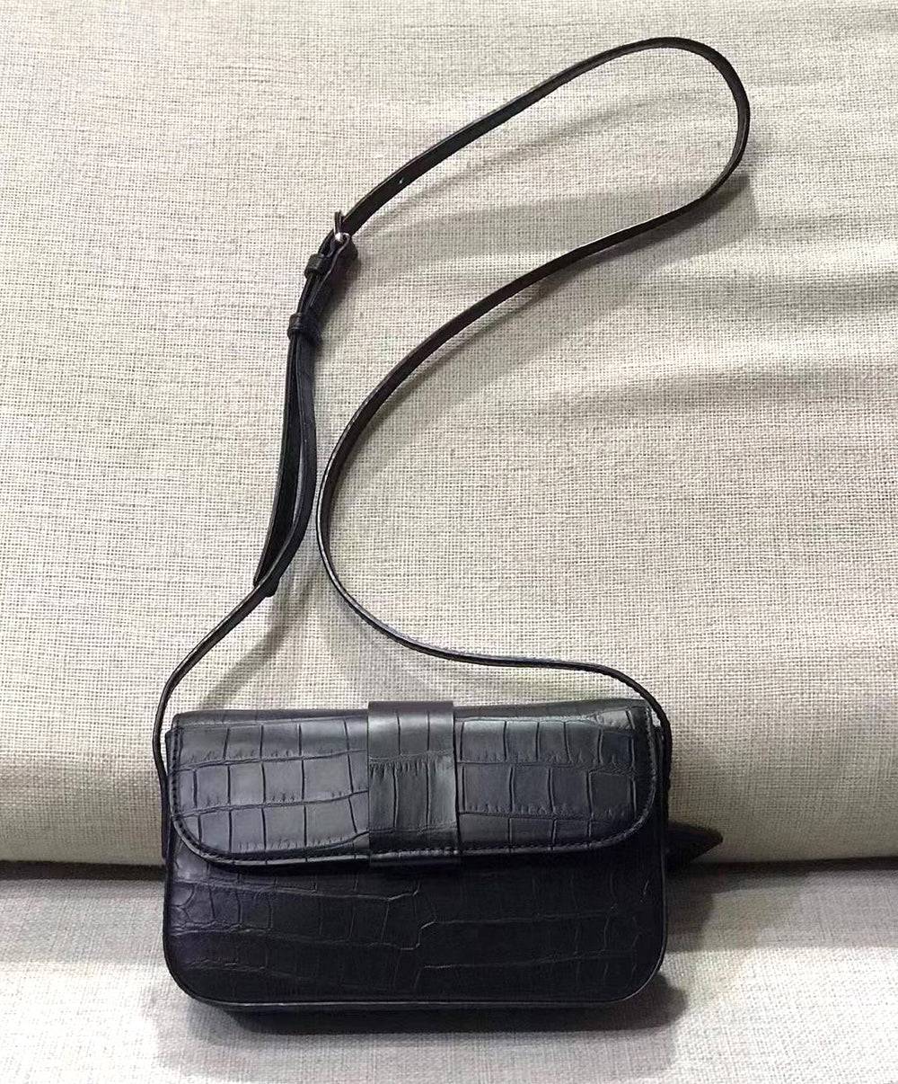 Crocodile Leather Small Cross Body Shoulder Bag Black