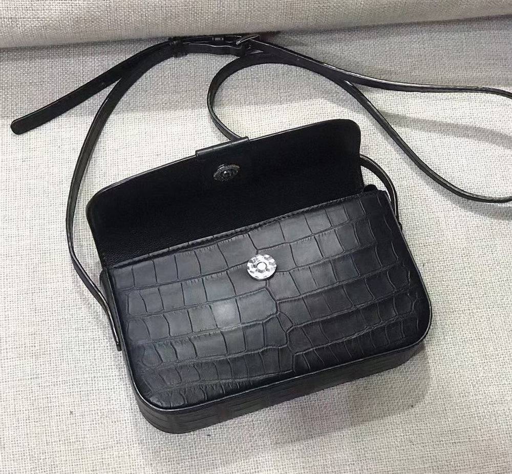 Crocodile Leather Small Cross Body Shoulder Bag Black