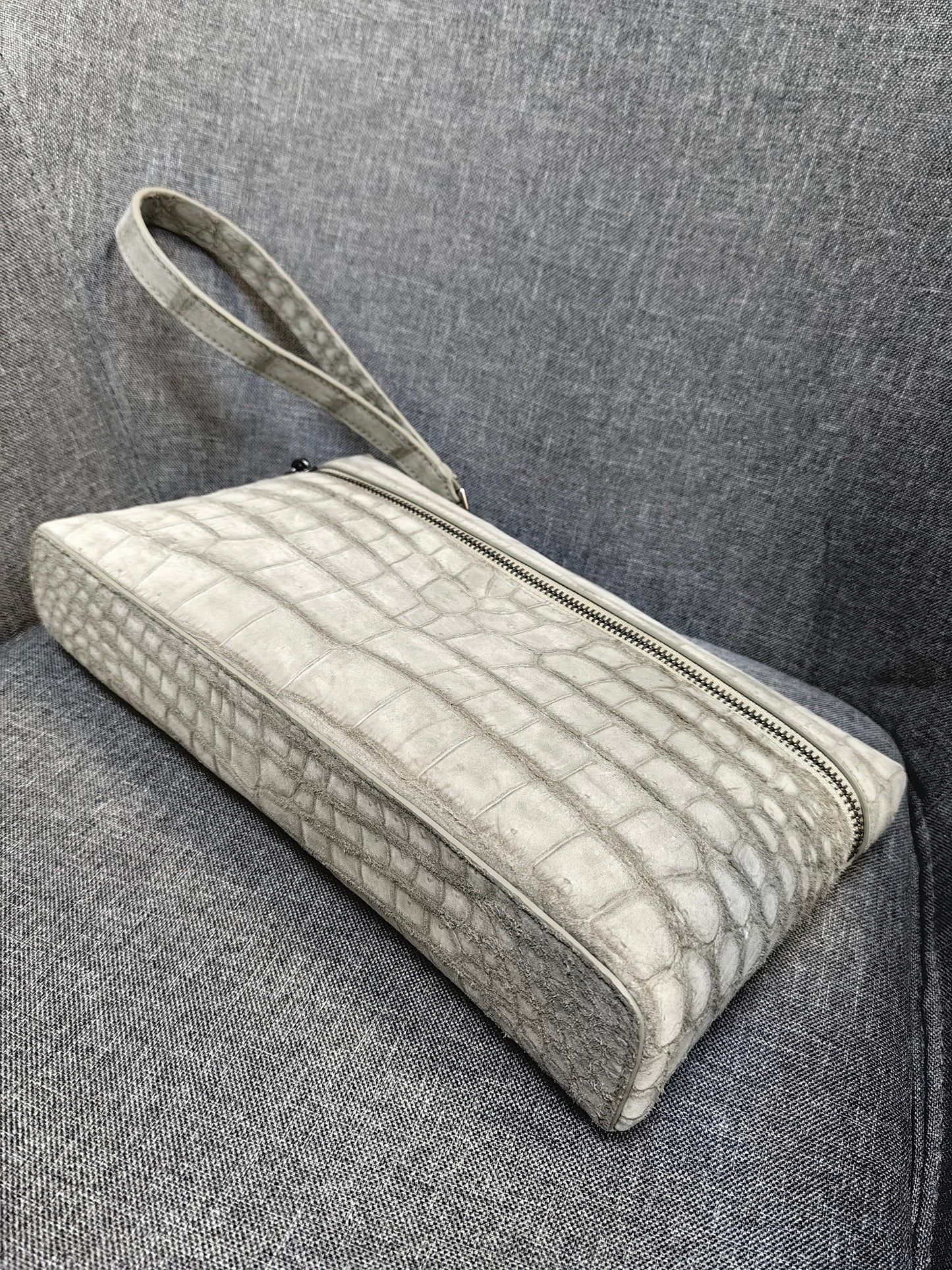 Unisex Himalaya WhigteGenuine Crocodile Skin Leather Zipper Handle Clutch Bag