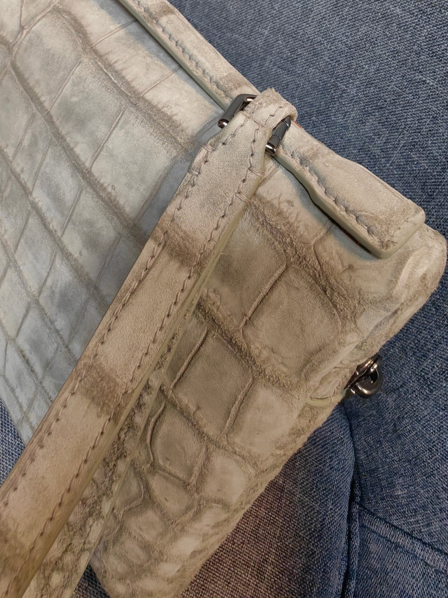 Unisex Himalaya WhigteGenuine Crocodile Skin Leather Zipper Handle Clutch Bag