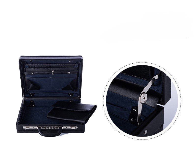 Leather Large Business Attache Case With Password