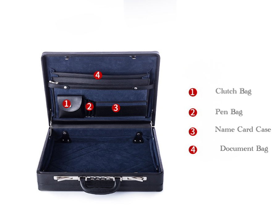 Leather Large Business Attache Case With Password