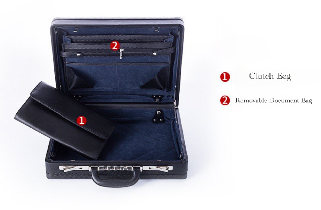 Leather Large Business Attache Case With Password