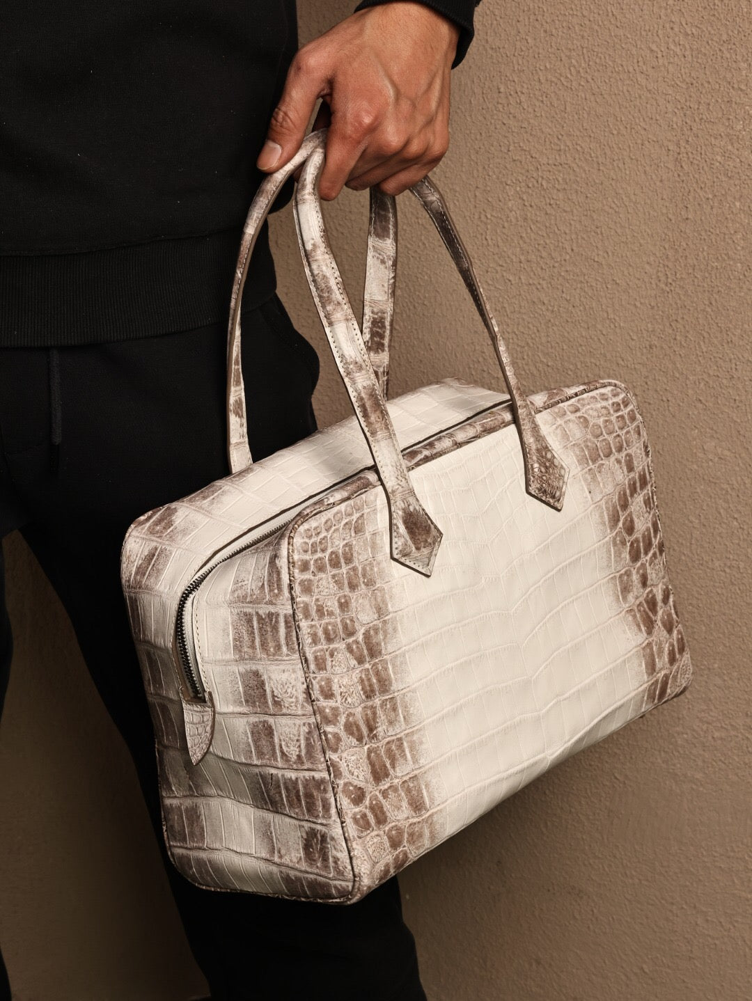 Himalaya White Genuine Crocodile Leather Weekend Tote Bag