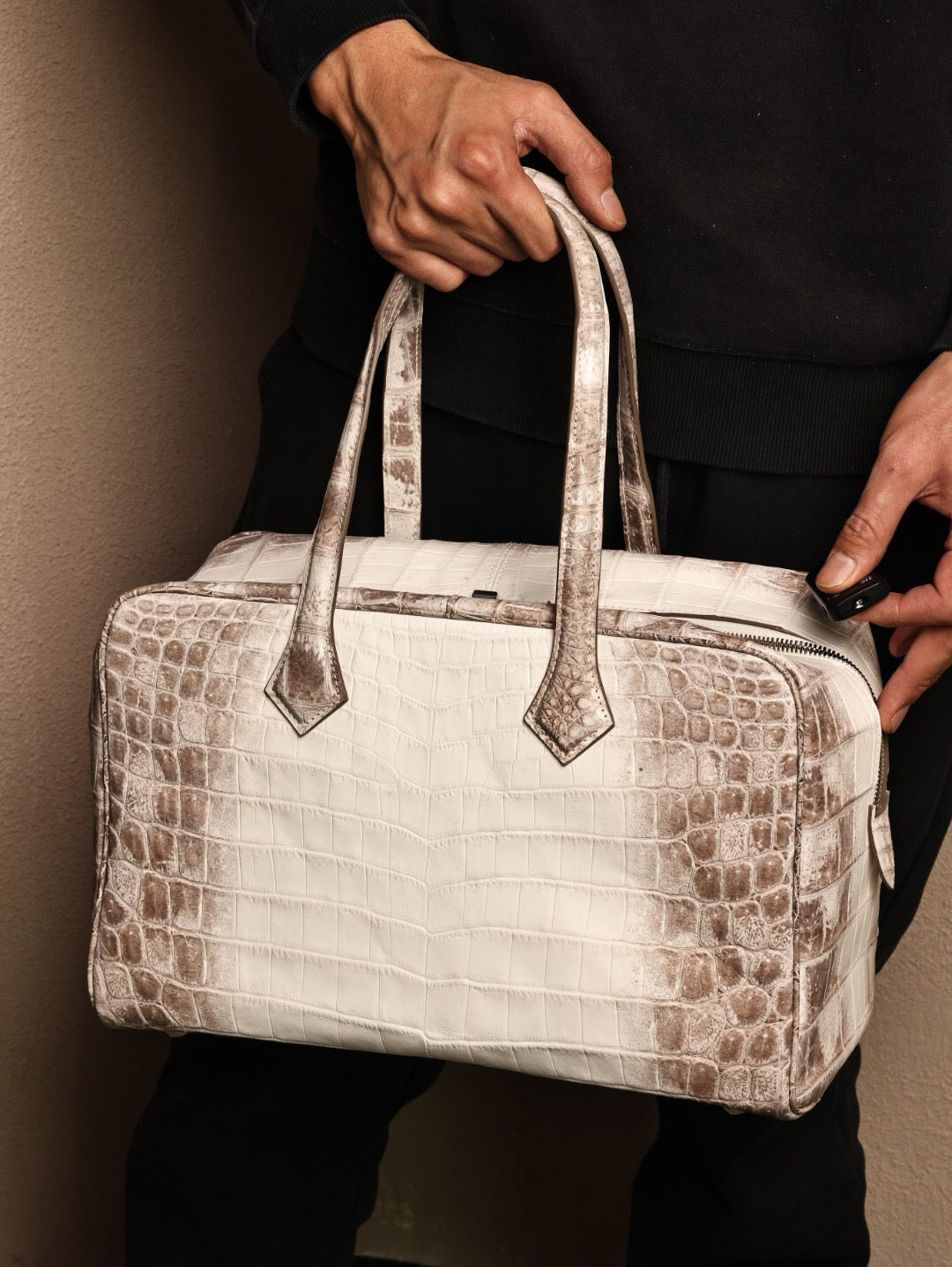 Himalaya White Genuine Crocodile Leather Weekend Tote Bag