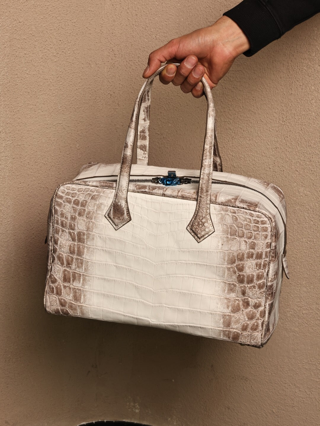 Himalaya White Genuine Crocodile Leather Weekend Tote Bag