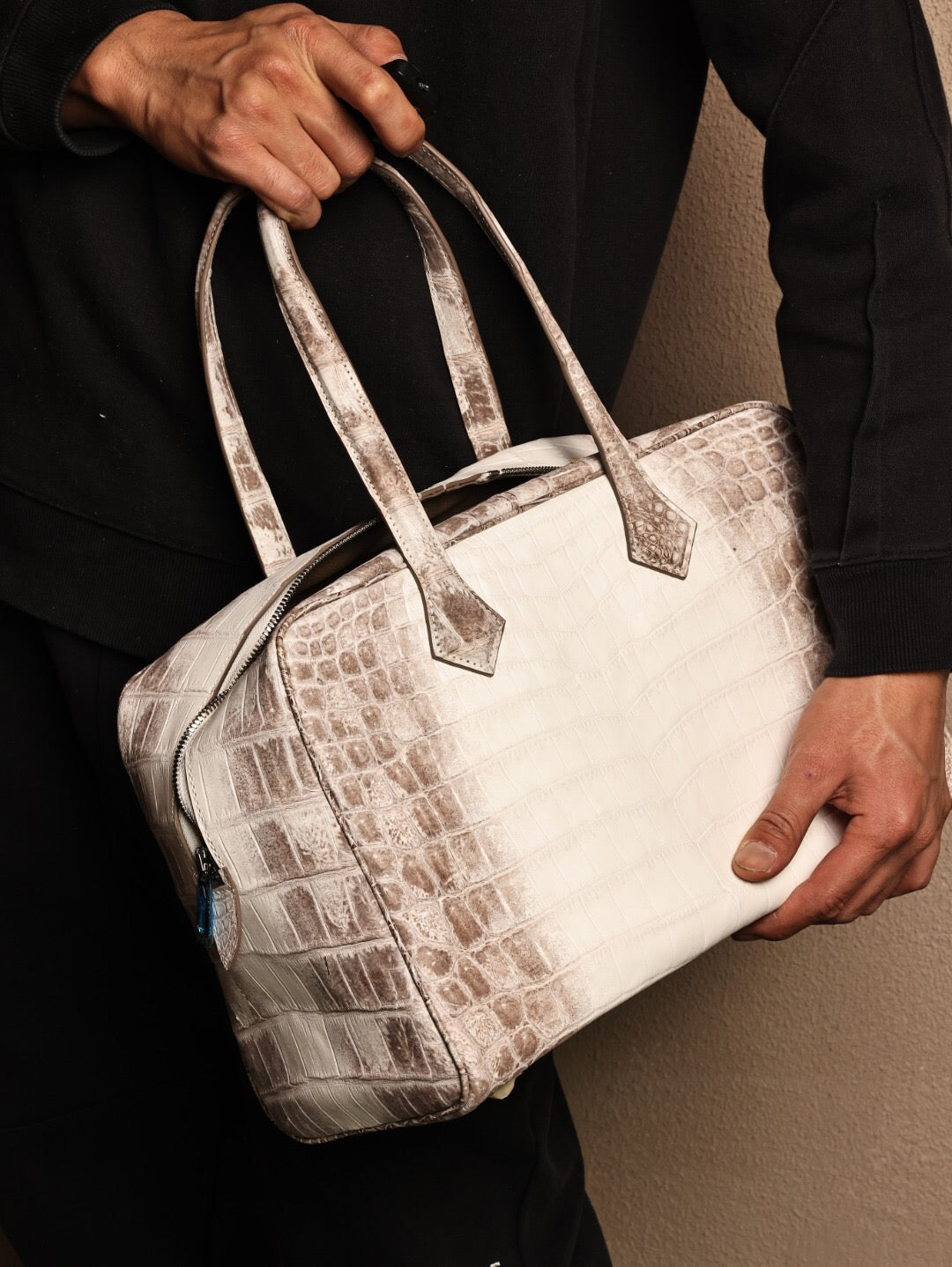 Himalaya White Genuine Crocodile Leather Weekend Tote Bag