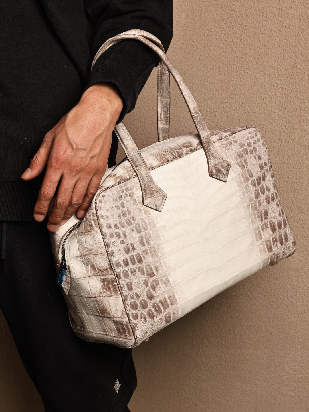 Himalaya White Genuine Crocodile Leather Weekend Tote Bag