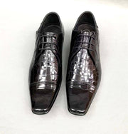 Crocodile Shoes Mens Crocodile Leather Duckbill Toe Cap Lace Up Dress Shoes