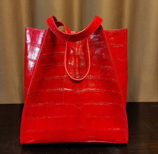 Crocodile Leather Large Shopper Tote Bag