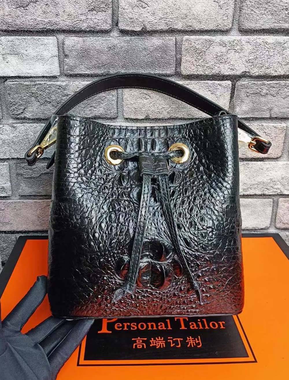 Crocodile Leather Bucket Bag