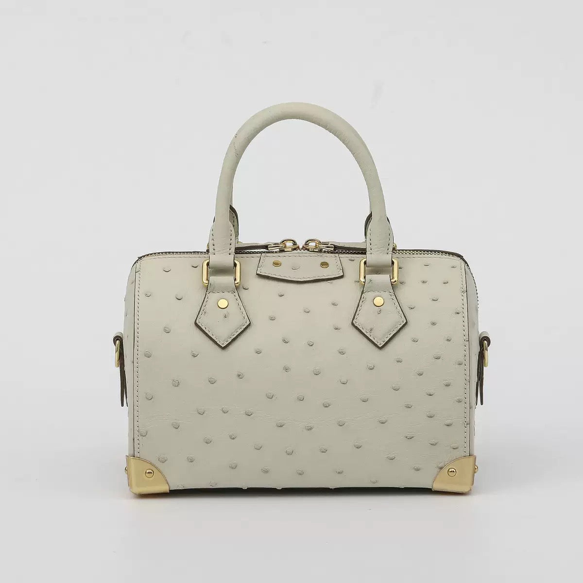 Womens Genuine Ostrich Skin Leathe Top Handle Pillow Bag