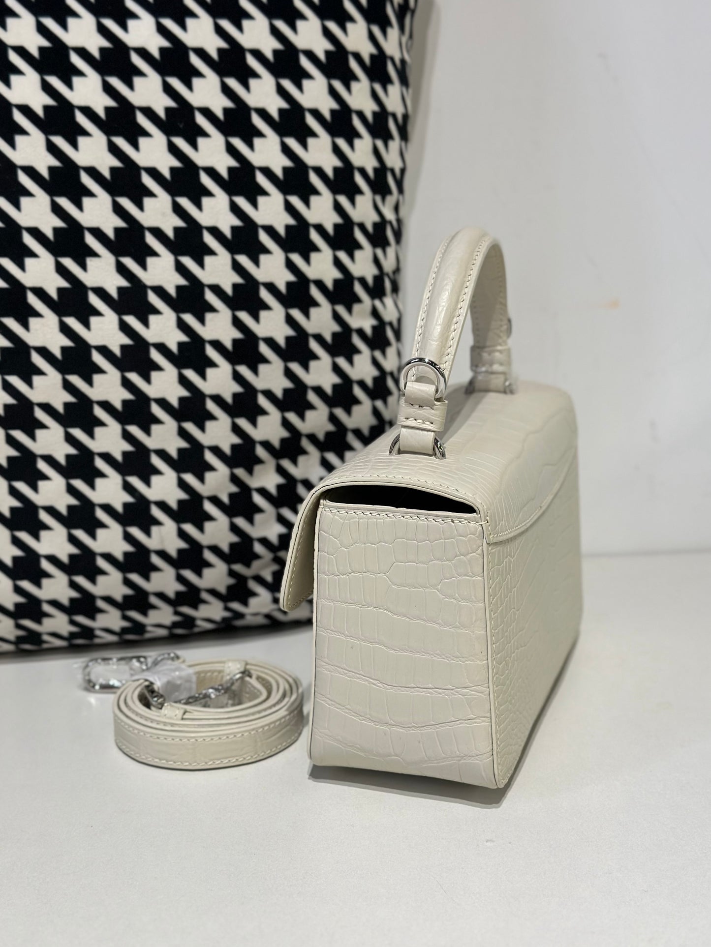 Crocodile Leather Top Handle Cross Body Bag