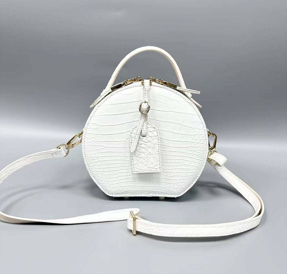 Womens Crocodile Leather Handle Bag , Crocodile Skin Leather  Round Circle Apple Bag