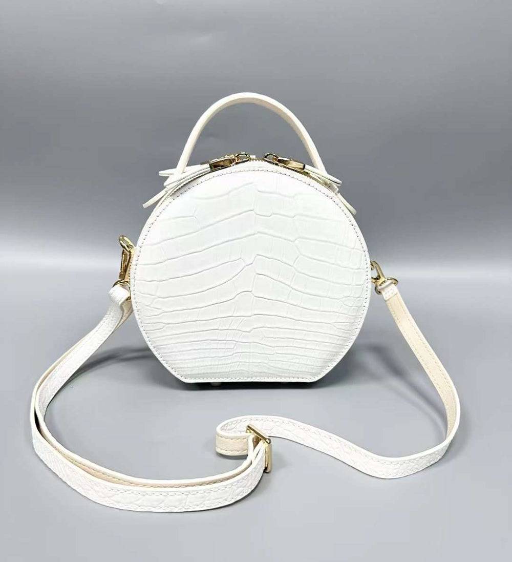 Womens Crocodile Leather Handle Bag , Crocodile Skin Leather  Round Circle Apple Bag