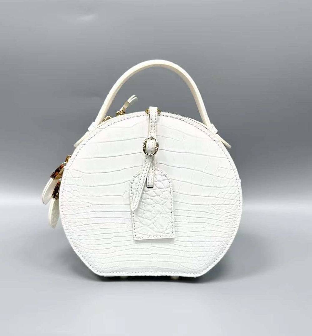 Womens Crocodile Leather Handle Bag , Crocodile Skin Leather  Round Circle Apple Bag