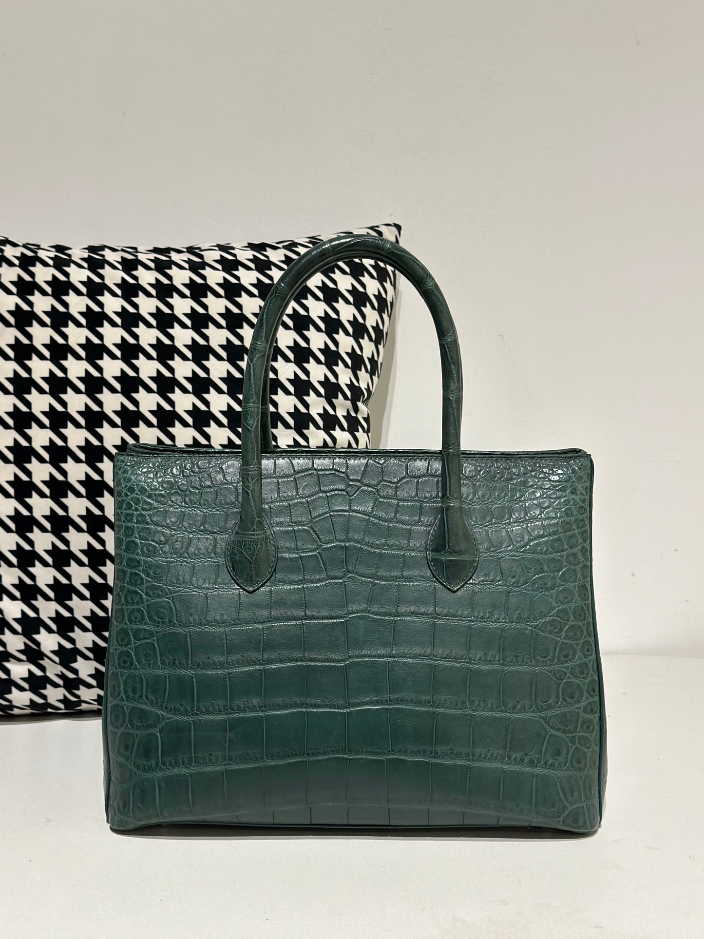 Crocodile Leather Top Handle Bag Green