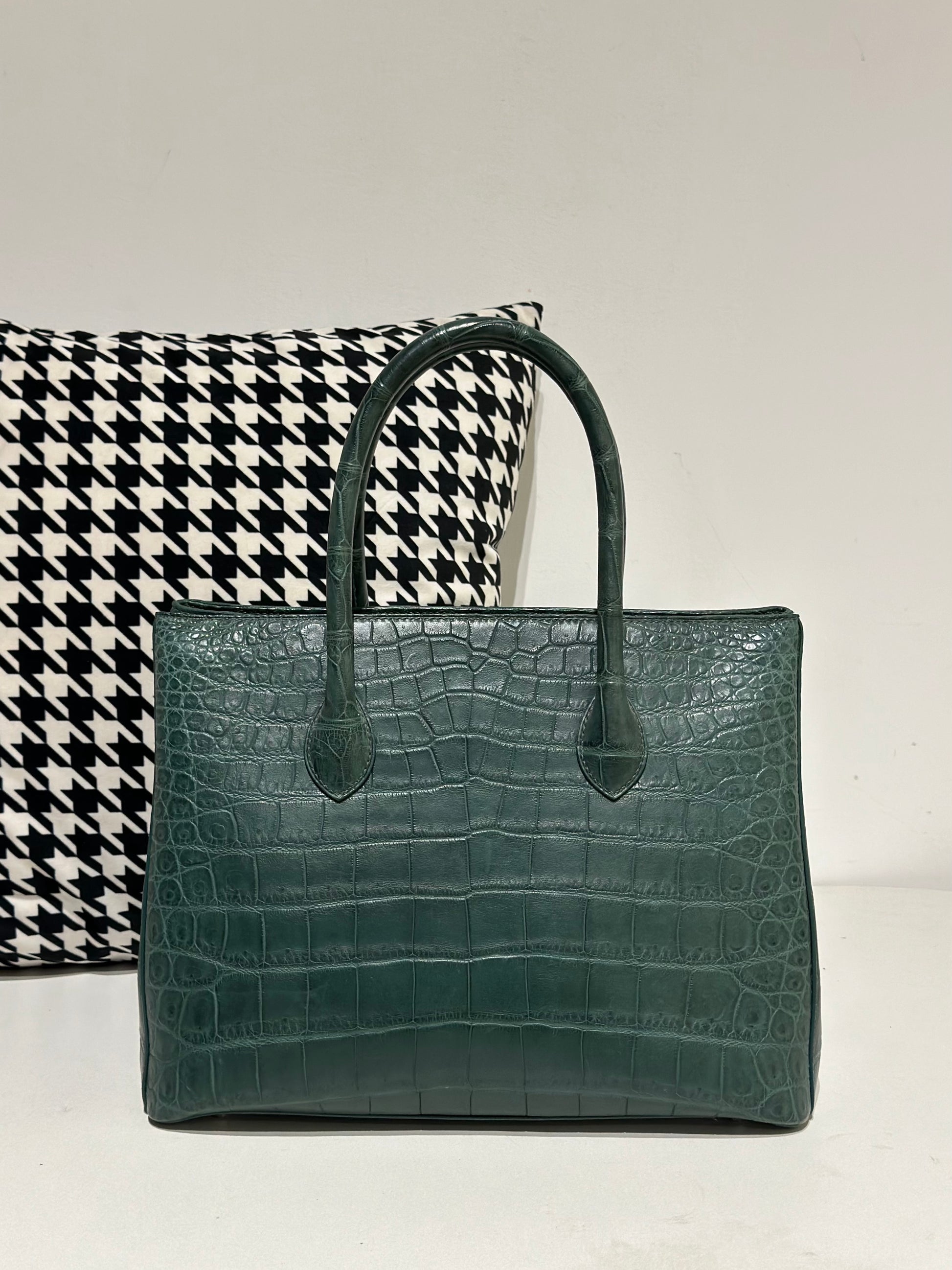 Crocodile Leather Top Handle Bag Green