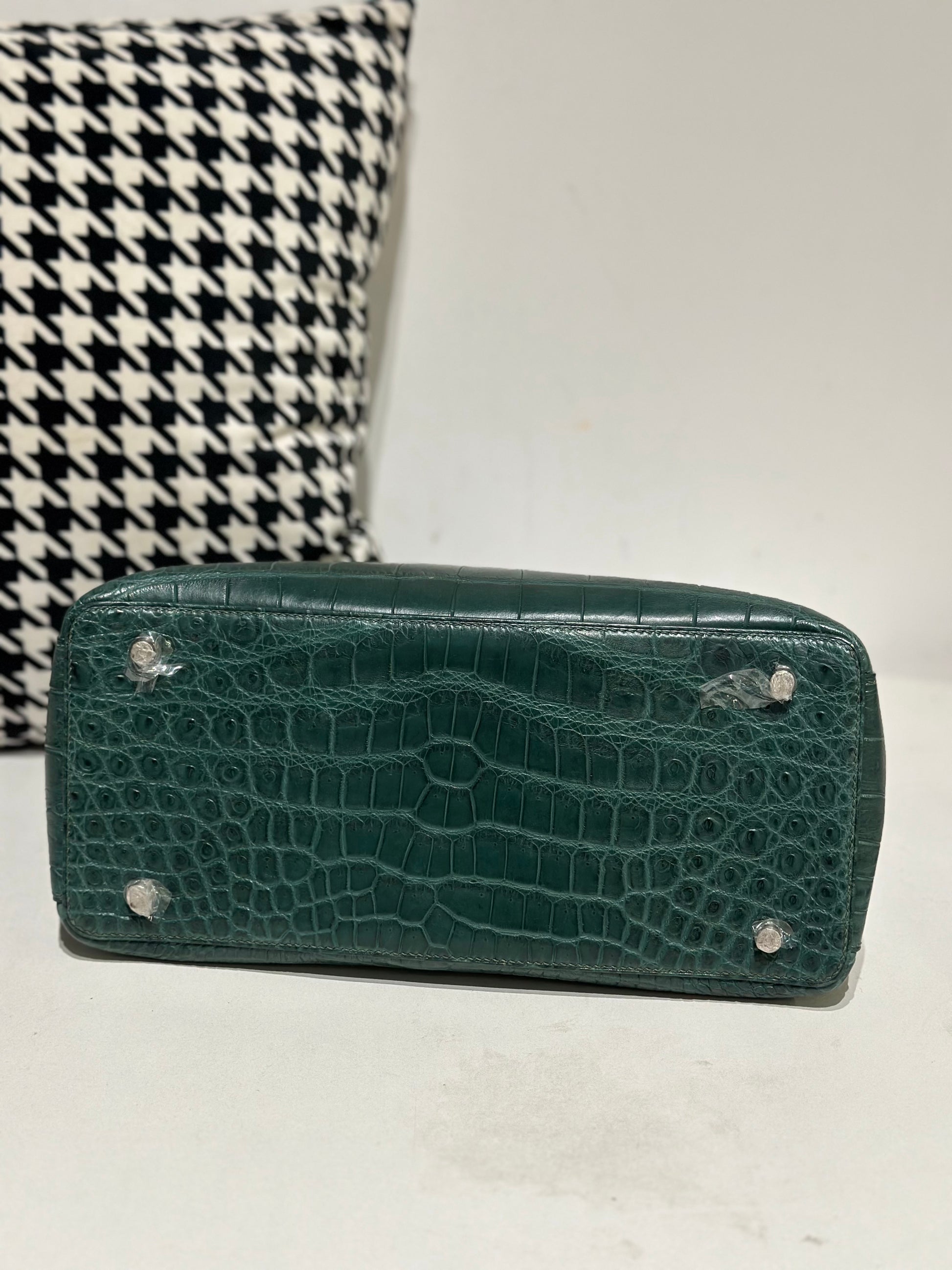 Crocodile Leather Top Handle Bag Green