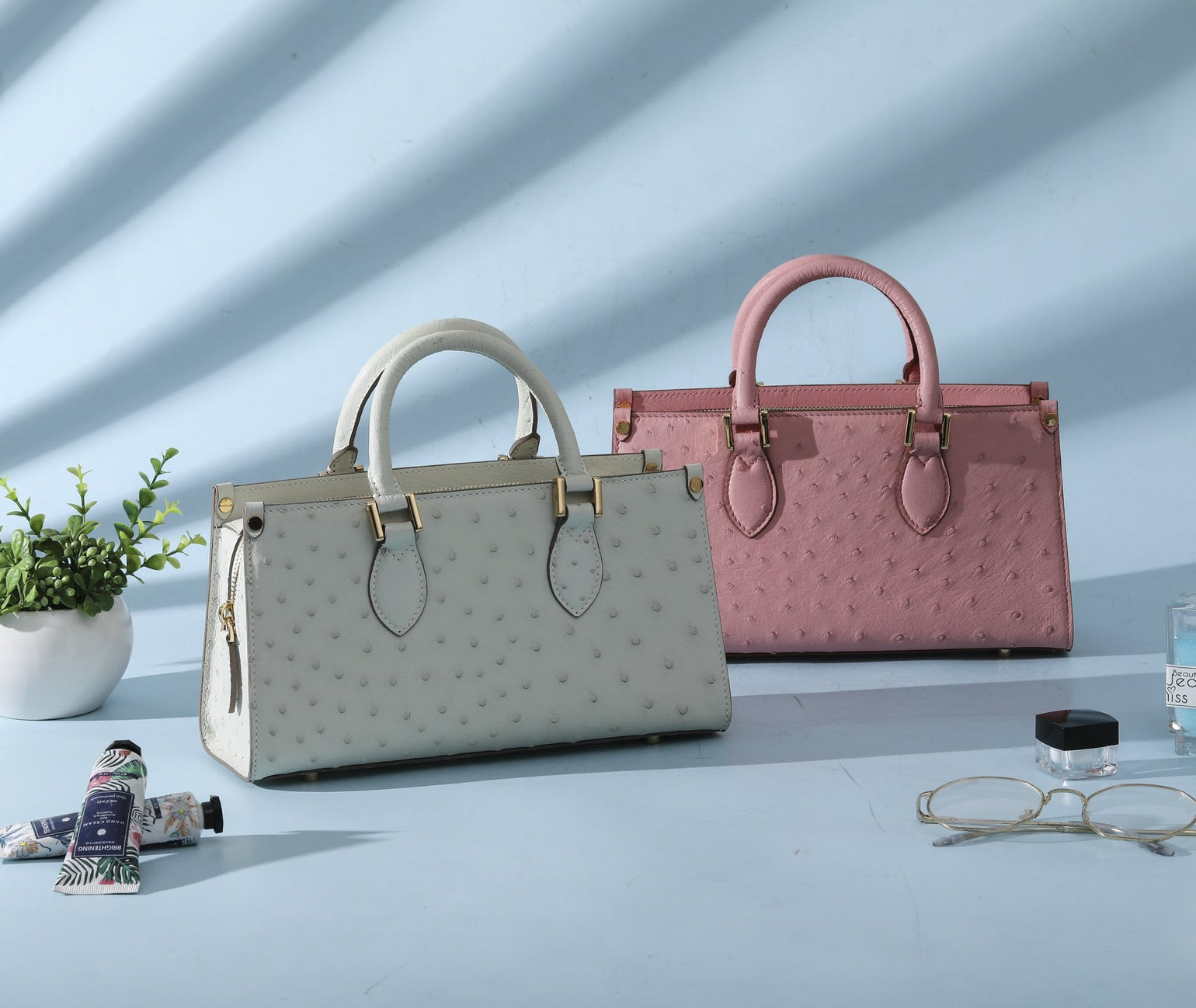 Womens Genuine Ostrich Skin Leathe Top Handle Satchel Bag