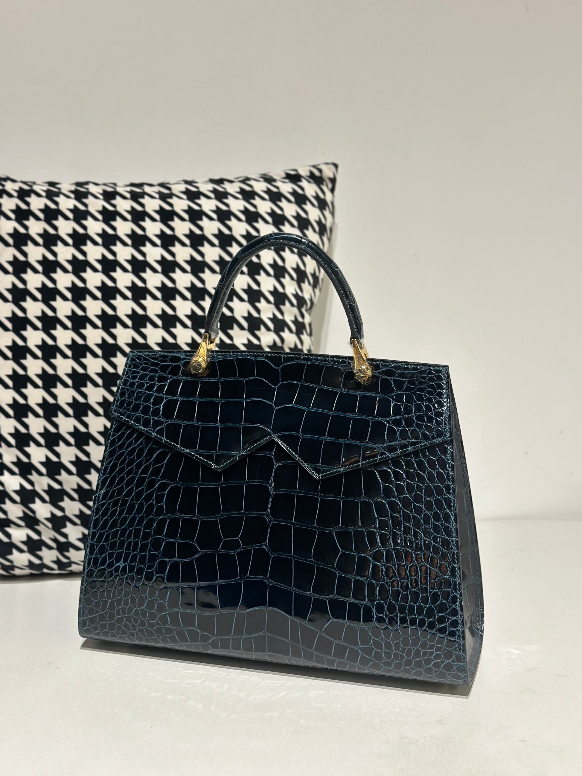 Crocodile Leather Top Handle Bag Dark Green