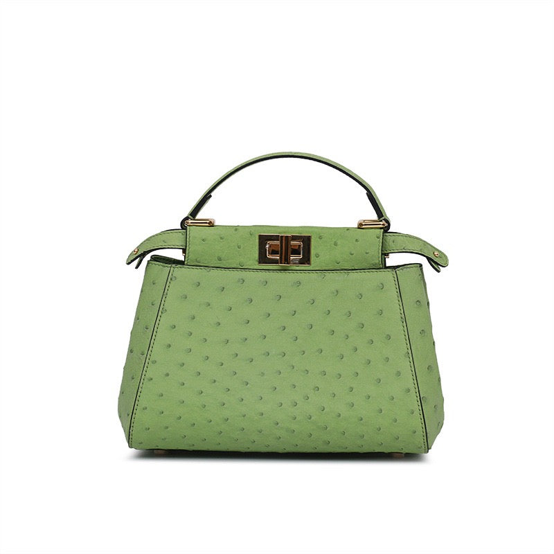 Womens Ostrich Leather Small Top Handle Cross Body Bag