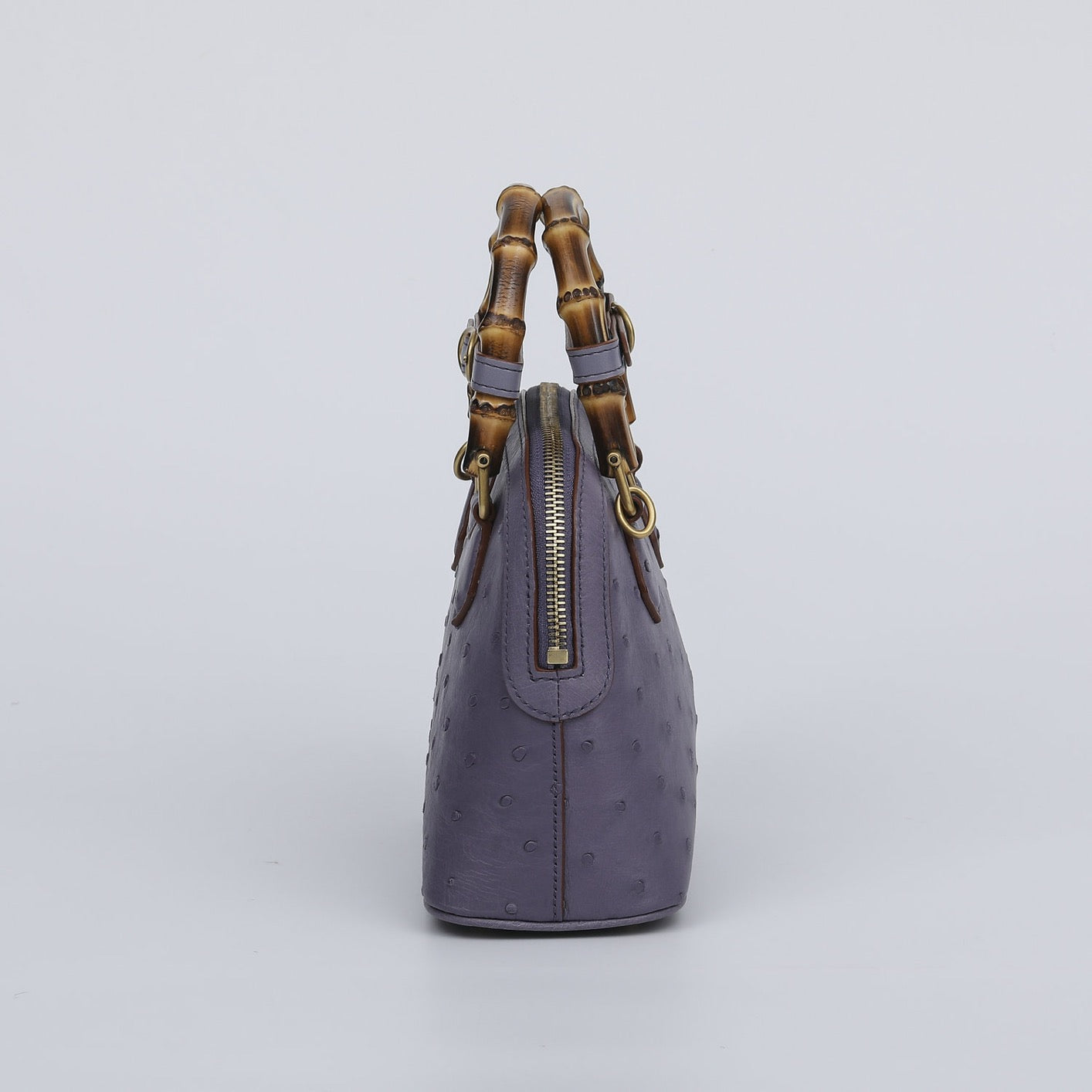 Ostrich Leather Mini Shell Bag Bamboo Handle Top Handle Cross Body Handbag