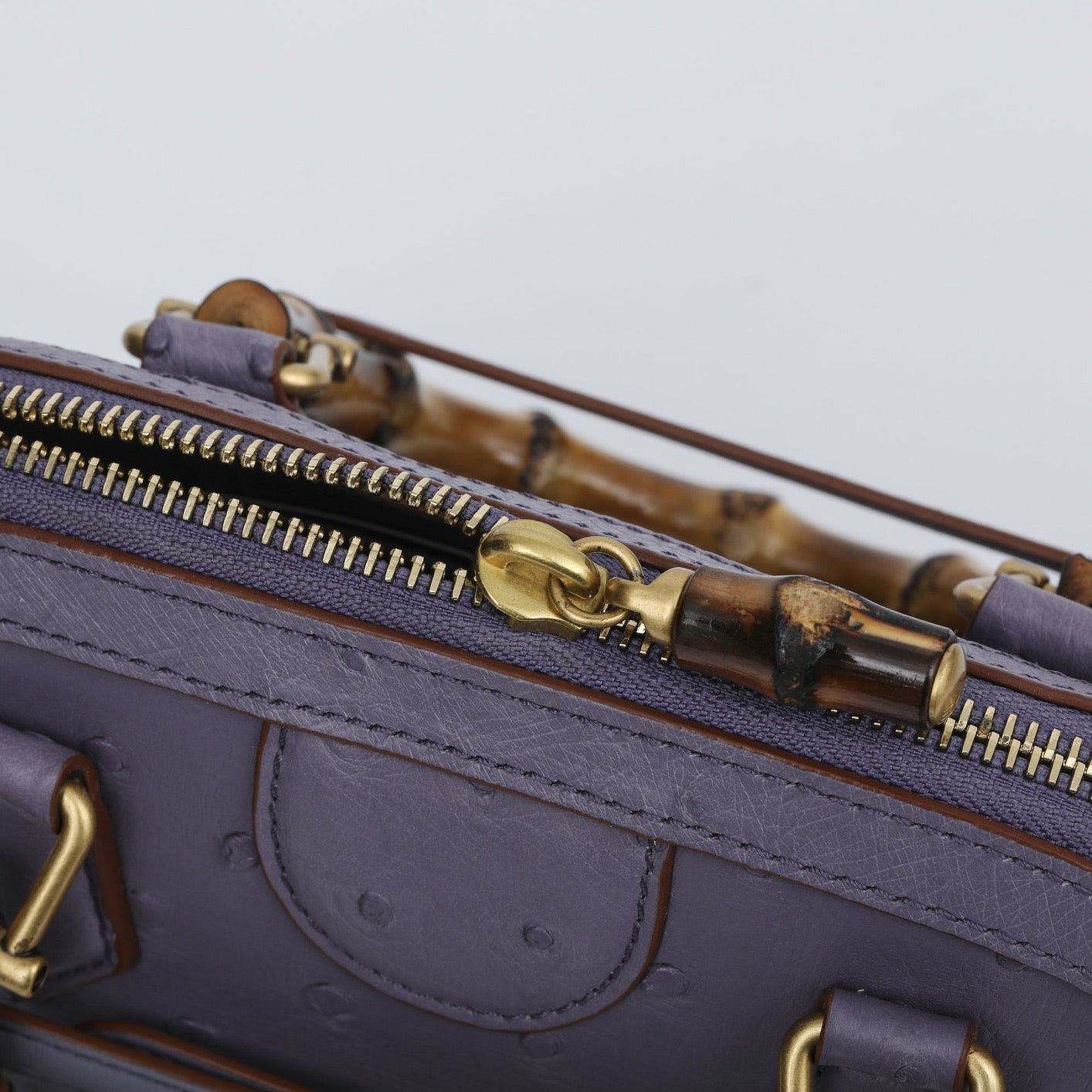 Ostrich Leather Mini Shell Bag Bamboo Handle Top Handle Cross Body Handbag