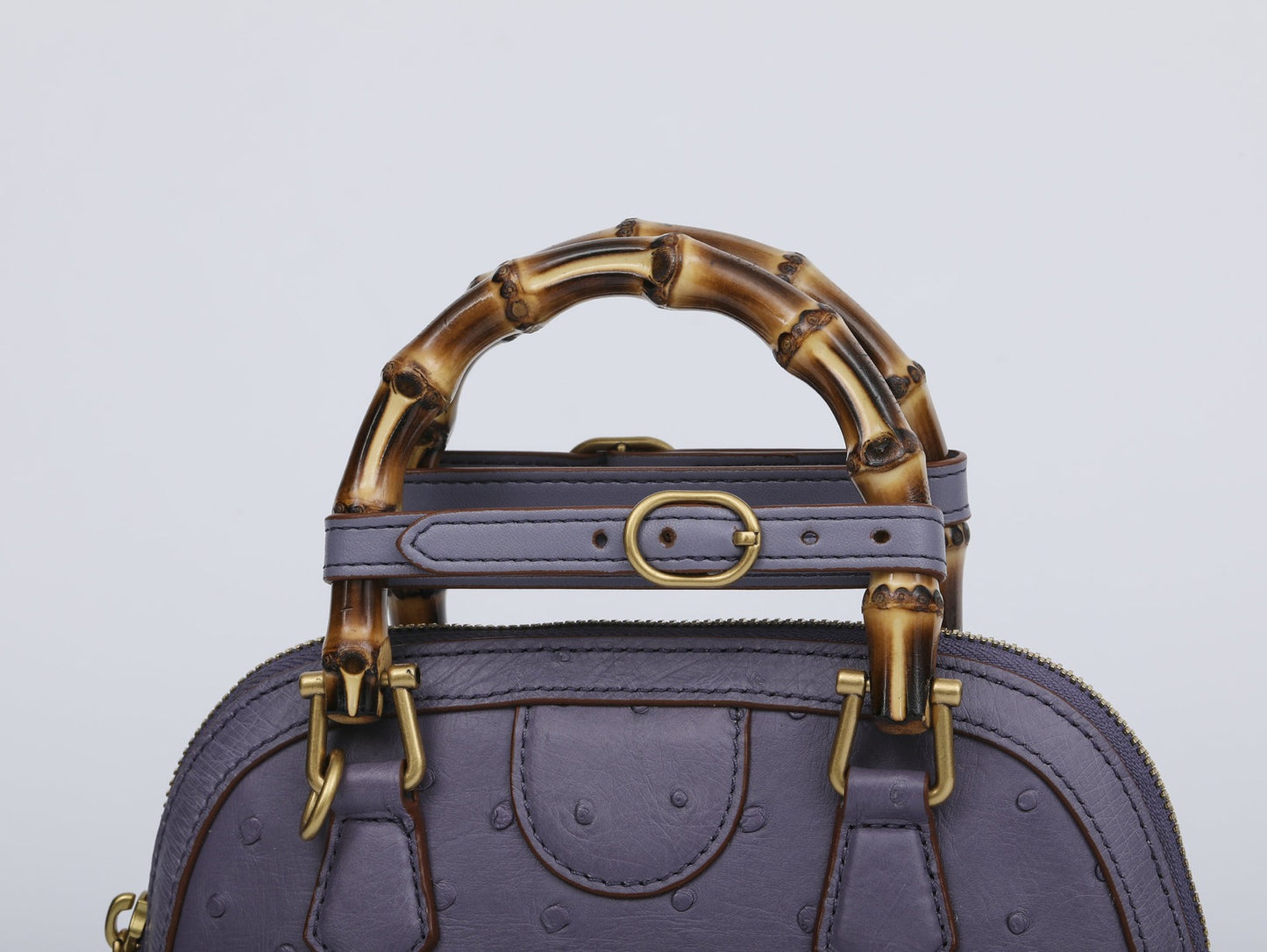 Ostrich Leather Mini Shell Bag Bamboo Handle Top Handle Cross Body Handbag