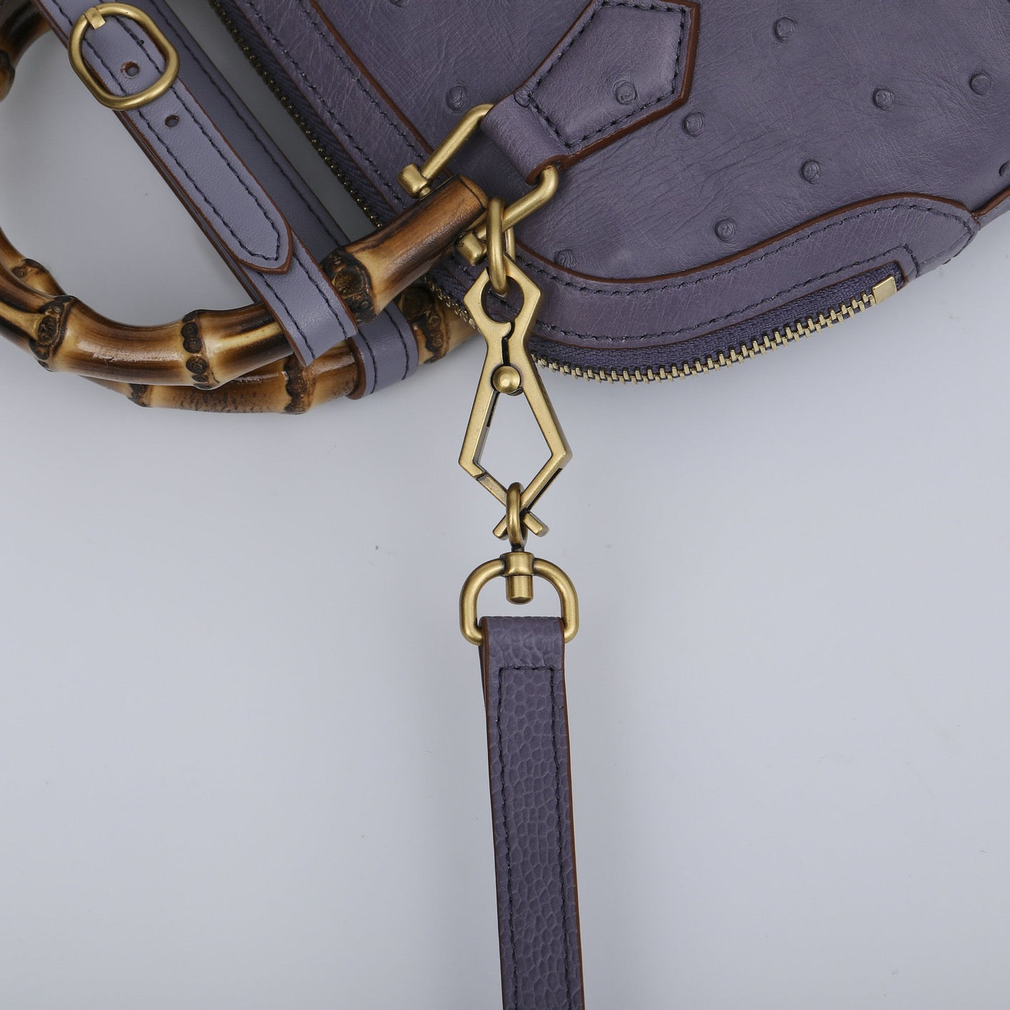 Ostrich Leather Mini Shell Bag Bamboo Handle Top Handle Cross Body Handbag