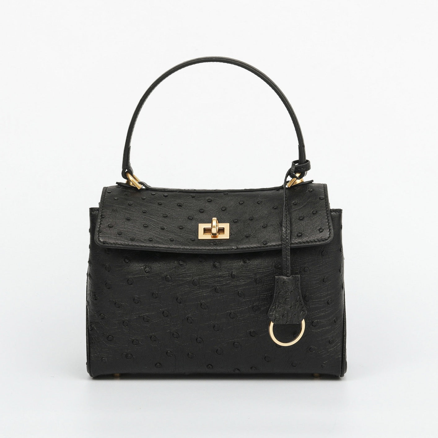Ostrich Leather Top Handle Tote Bag